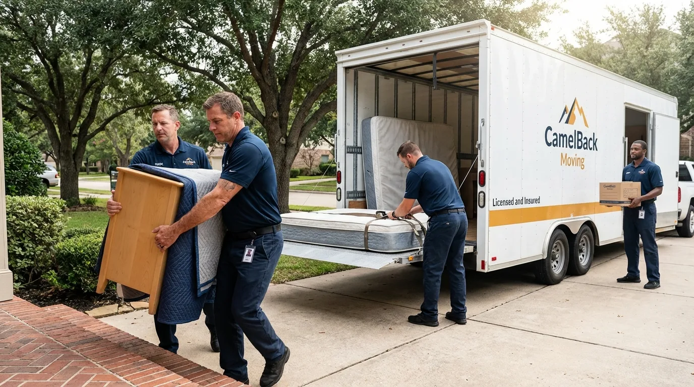 Crew loading residential truck for cross-state move from Bradford, TN